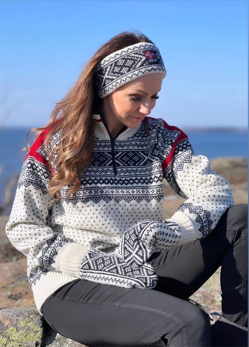 Nordlys Setesdal Elegant unisex ullgenser natur/marine/rød
