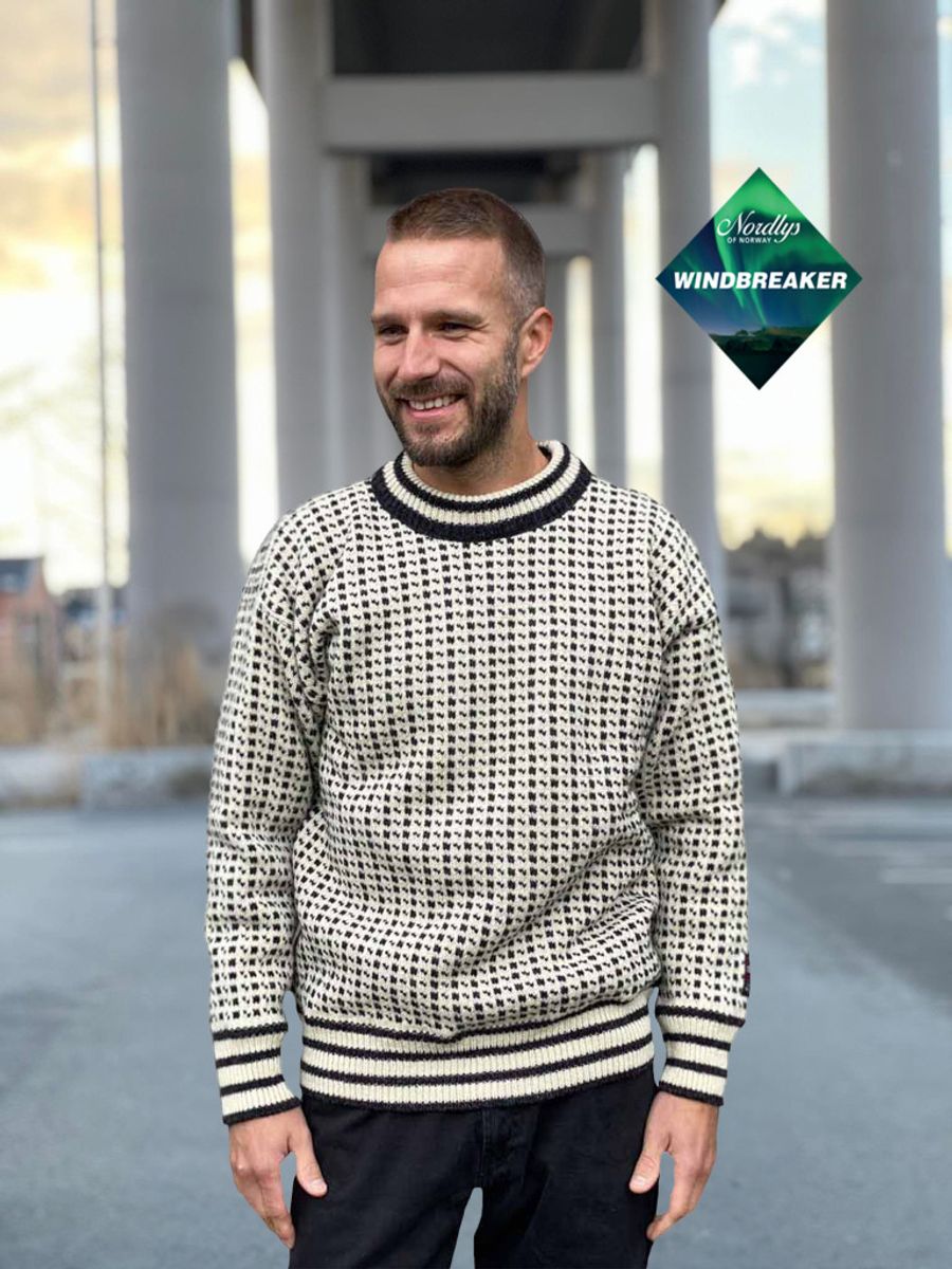 Nordlys vindtett Islender unisex ullgenser rund hals natur / koksgrå